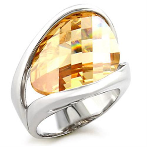56307 - Rhodium Brass Ring with AAA Grade CZ in Champagne