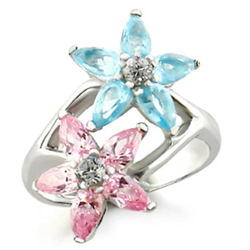 49811 - High-Polished 925 Sterling Silver Ring with AAA Grade CZ in Multi Color