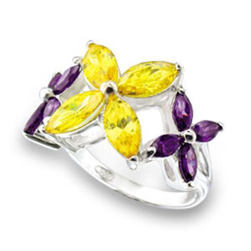 49816 - High-Polished 925 Sterling Silver Ring with AAA Grade CZ in Multi Color