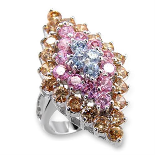 60101 - Rhodium Brass Ring with AAA Grade CZ in Multi Color