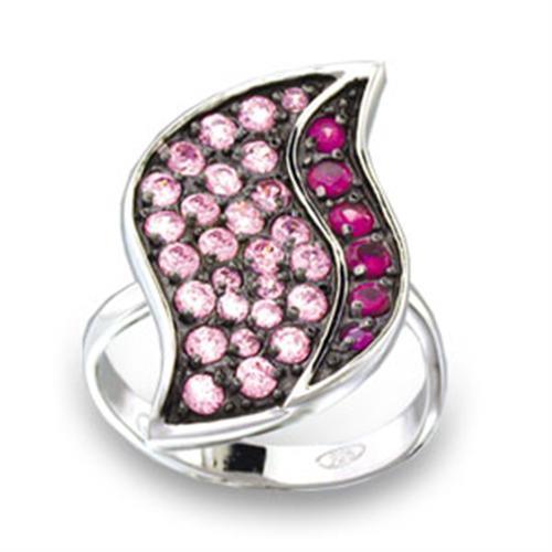 49806 - Rhodium + Ruthenium 925 Sterling Silver Ring with AAA Grade CZ in Multi Color
