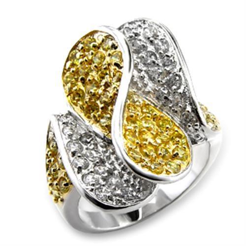 60118 - Gold+Rhodium Brass Ring with AAA Grade CZ in Topaz