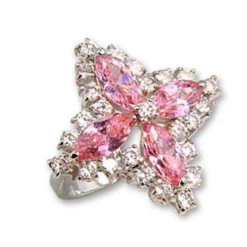 56503 - Rhodium Brass Ring with AAA Grade CZ in Rose