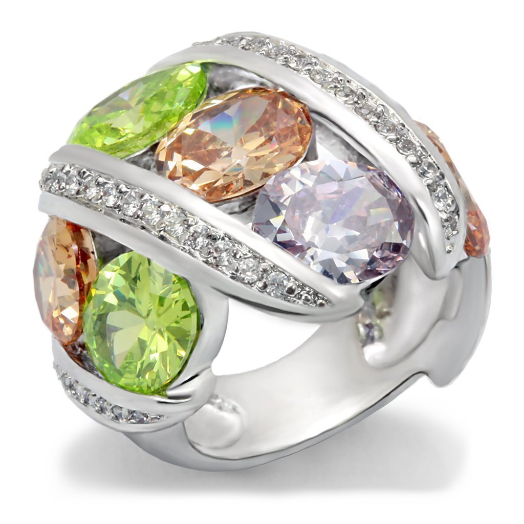 6X019 - Rhodium Brass Ring with AAA Grade CZ in Multi Color