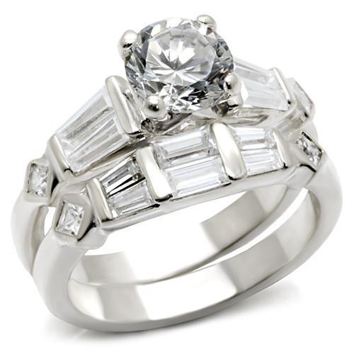 6X014 - Rhodium Brass Ring with AAA Grade CZ in Clear