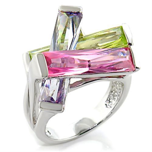 6X004 - Rhodium Brass Ring with AAA Grade CZ in Multi Color