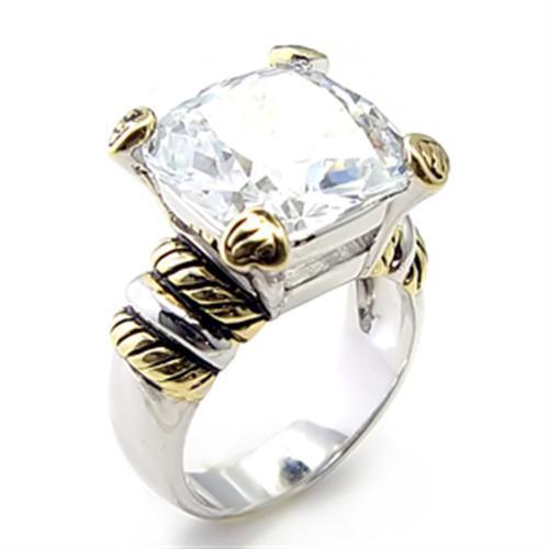 6X023 - Reverse Two-Tone Brass Ring with AAA Grade CZ in Clear