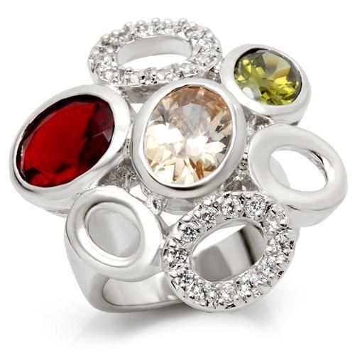 6X021 - Rhodium Brass Ring with AAA Grade CZ in Multi Color