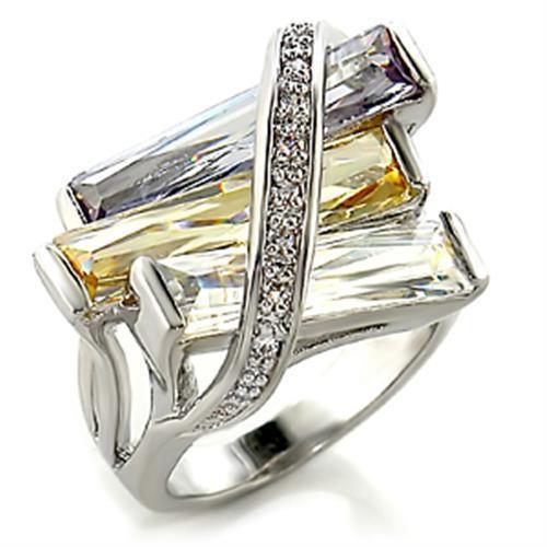 6X016 - Rhodium Brass Ring with AAA Grade CZ in Multi Color