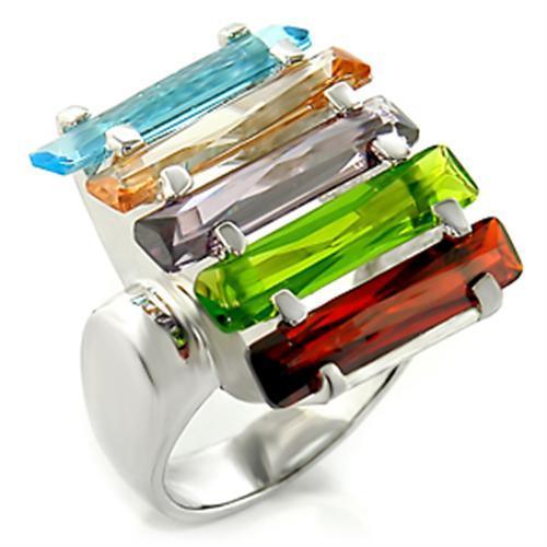 6X007 - Rhodium Brass Ring with AAA Grade CZ in Multi Color