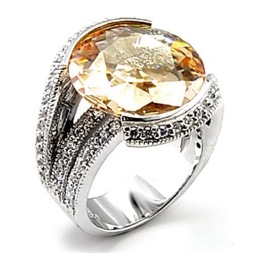 6X045 - Rhodium Brass Ring with AAA Grade CZ in Champagne