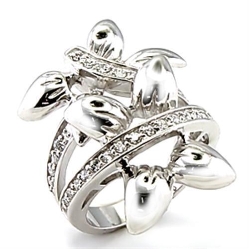 6X042 - Rhodium Brass Ring with AAA Grade CZ in Clear