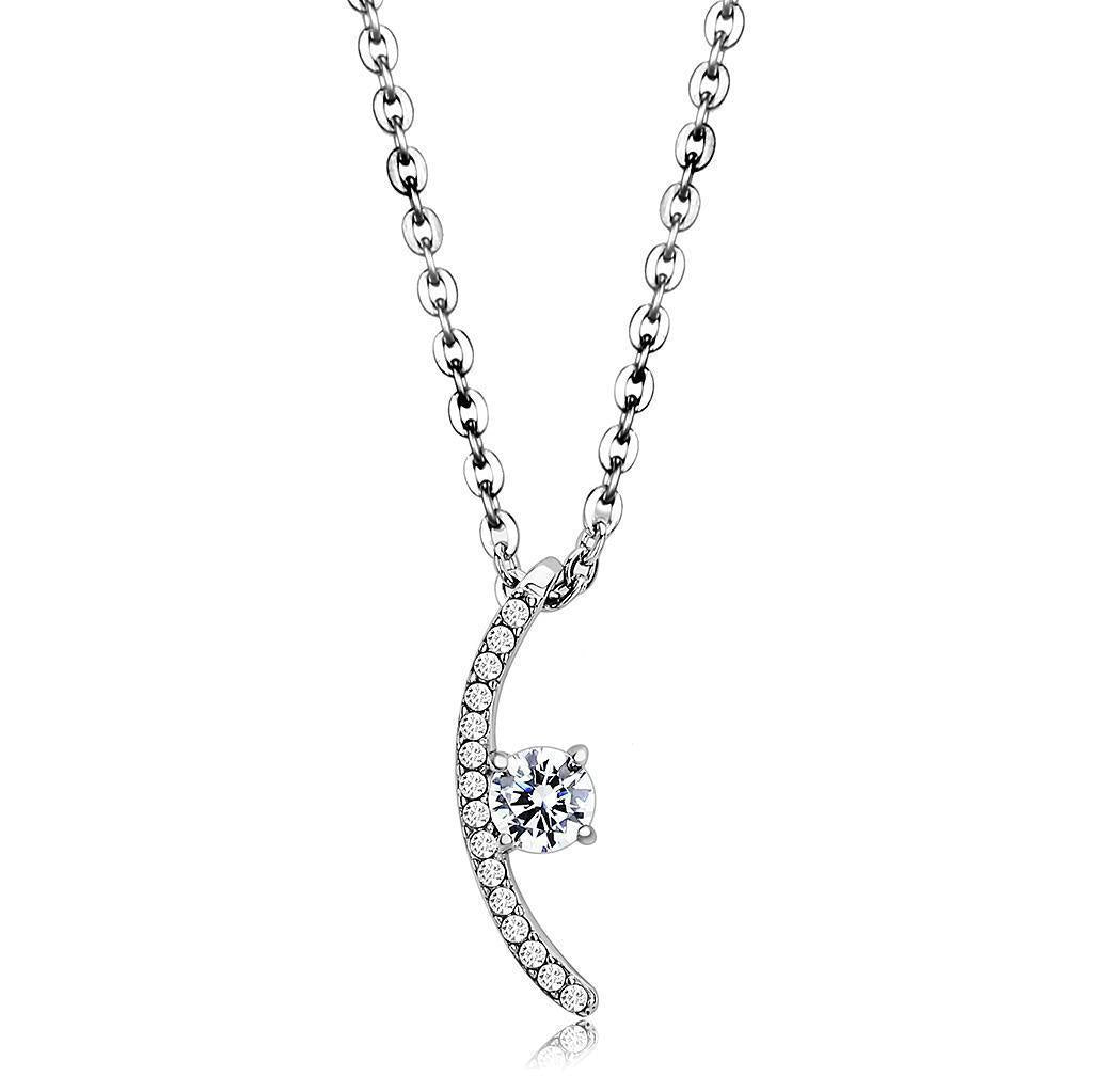 DA092 - High polished (no plating) Stainless Steel Chain Pendant with AAA Grade CZ in Clear