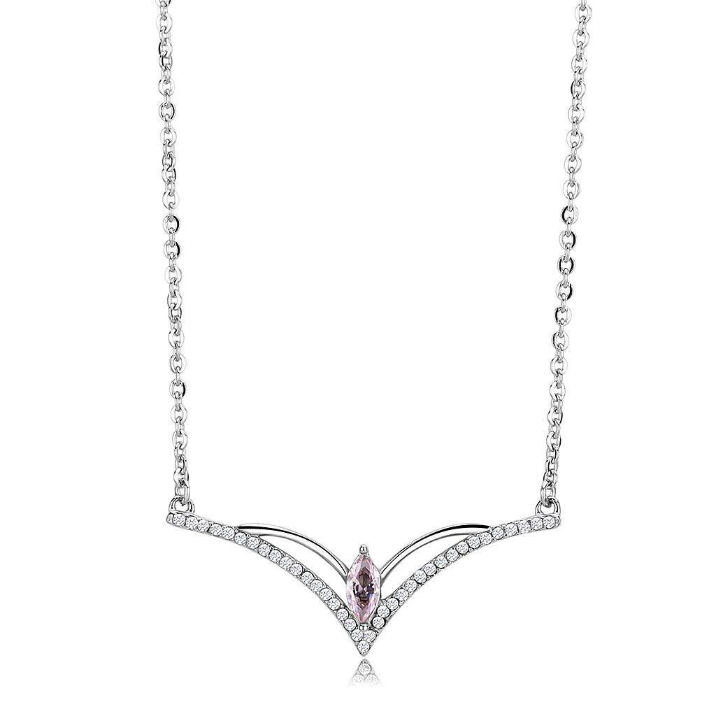 DA094 - High polished (no plating) Stainless Steel Chain Pendant with AAA Grade CZ in Light Rose