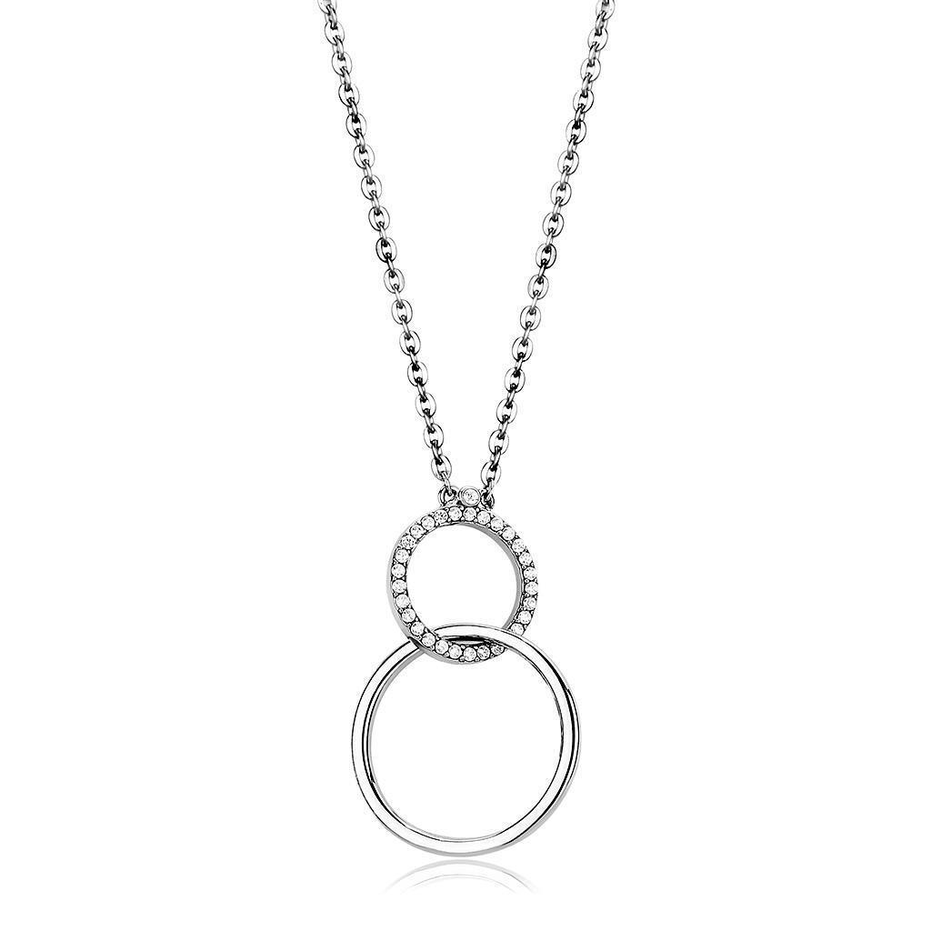 DA097 - High polished (no plating) Stainless Steel Chain Pendant with AAA Grade CZ in Clear