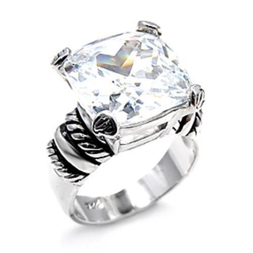 6X526 - Rhodium 925 Sterling Silver Ring with AAA Grade CZ in Clear