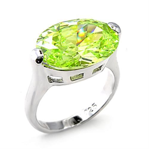 6X182 - Rhodium 925 Sterling Silver Ring with AAA Grade CZ in Apple Green color