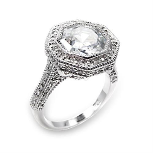 6X211 - High-Polished 925 Sterling Silver Ring with AAA Grade CZ in Clear