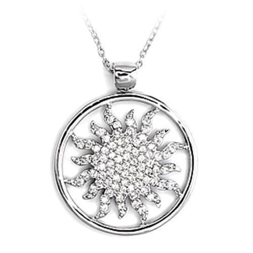 6X324 - High-Polished 925 Sterling Silver Chain Pendant with AAA Grade CZ in Clear