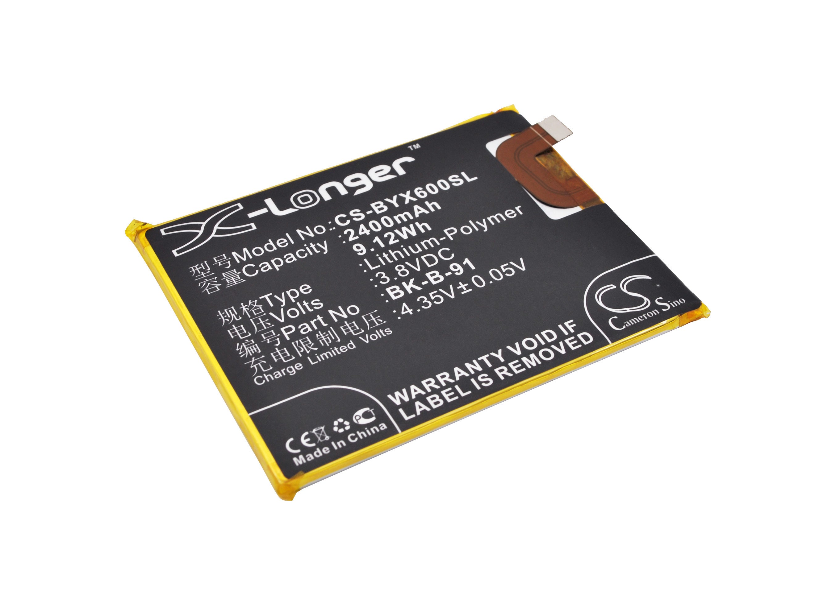 2400mAh Battery - CS-BYX600SL / Li-Polymer / Volts: 3.8