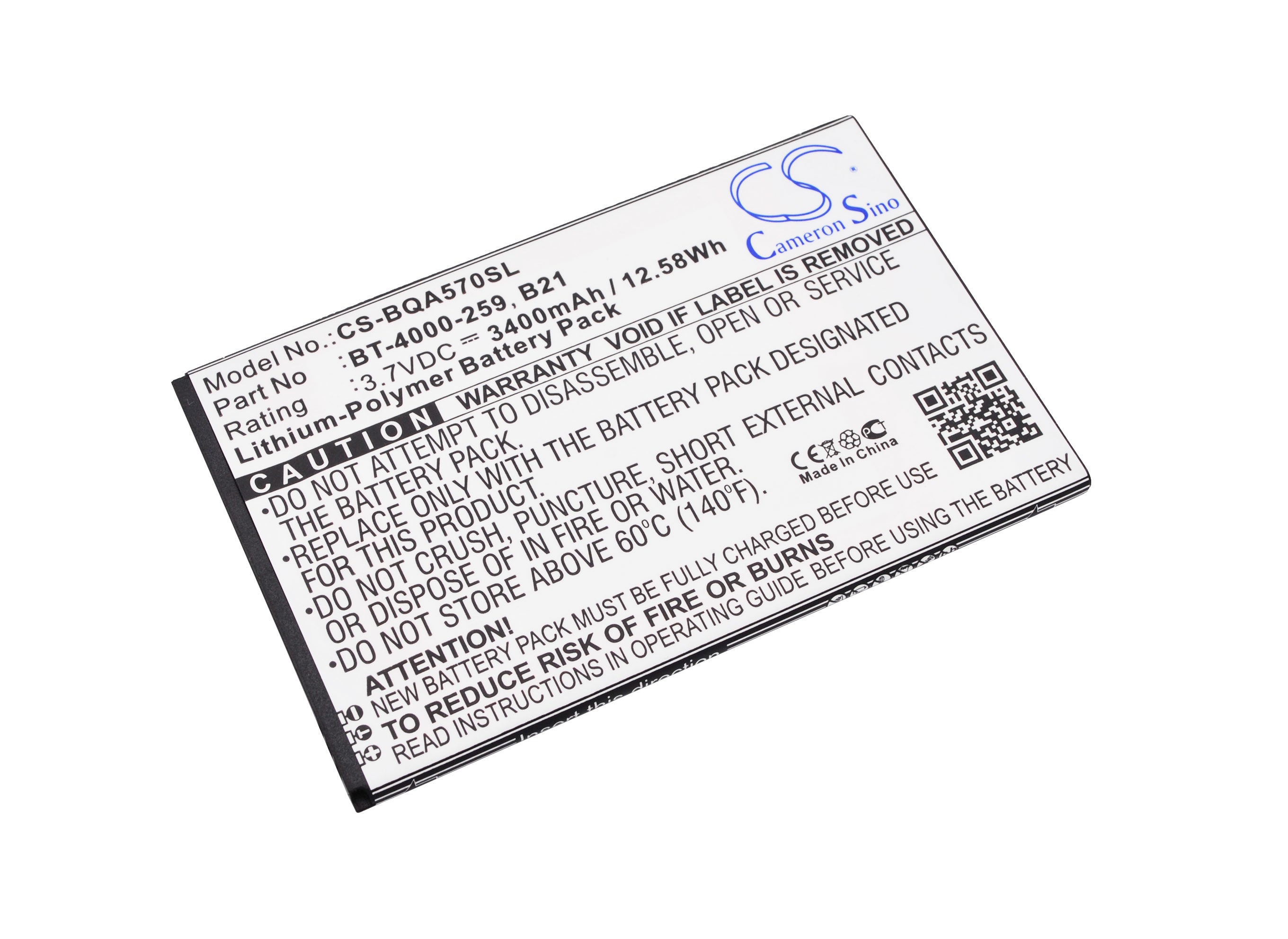 3400mAh Battery - CS-BQA570SL / Li-Polymer / Volts: 3.7