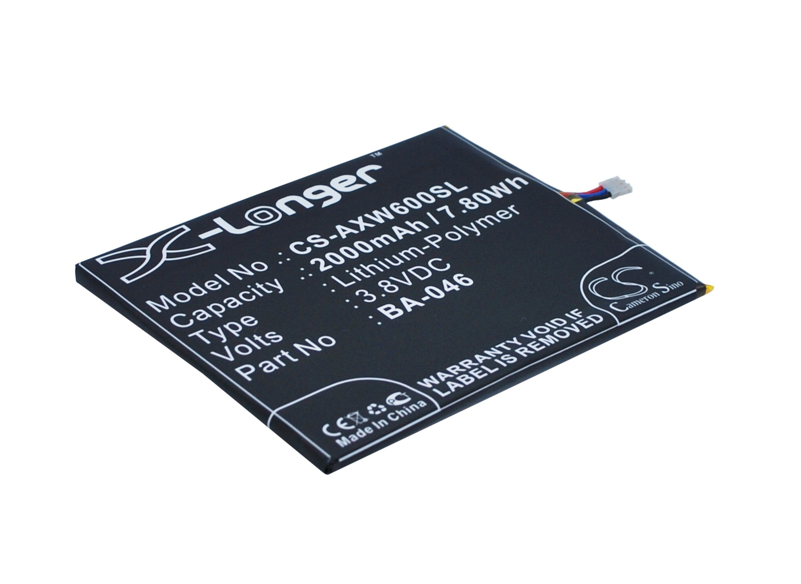 2000mAh Battery - CS-AXW600SL / Li-Polymer / Volts: 3.8