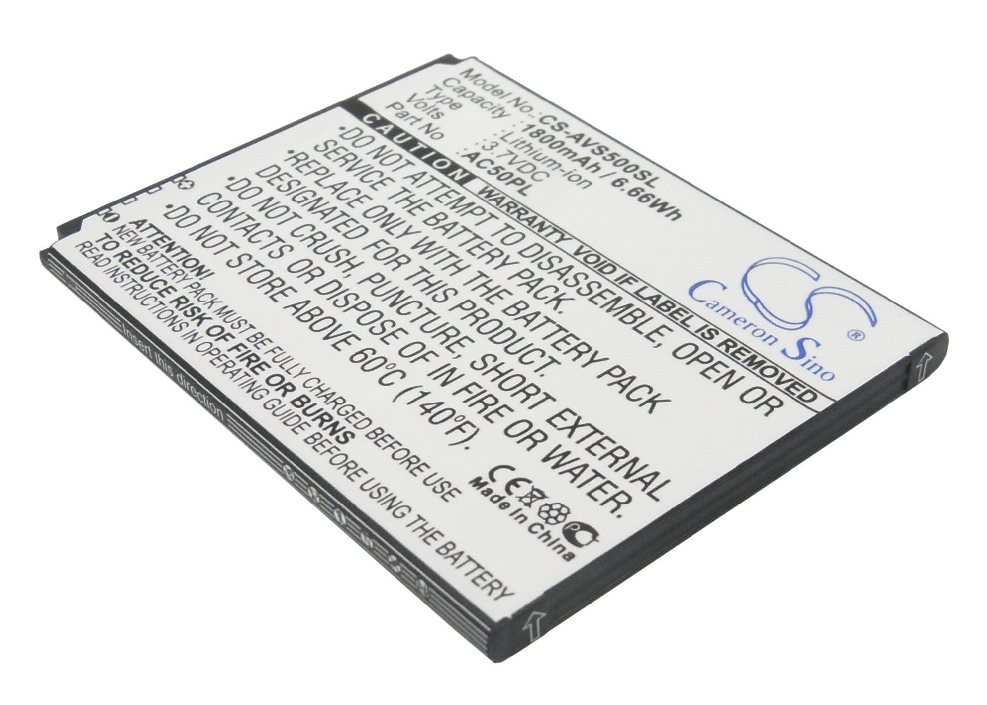 1800mAh Battery - CS-AVS500SL / Li-ion / Volts: 3.7