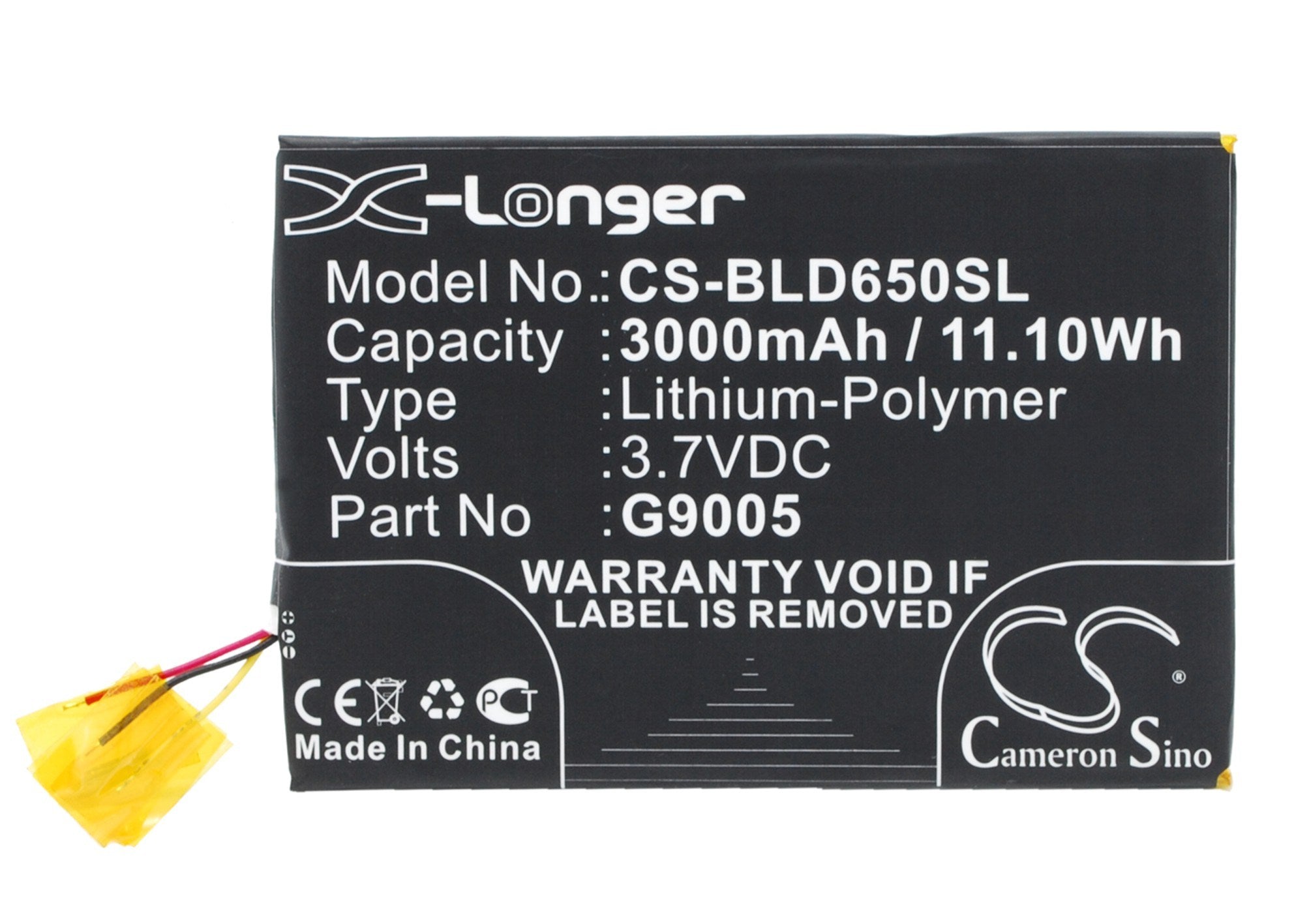 3000mAh Battery - CS-BLD650SL / Li-Polymer / Volts: 3.7
