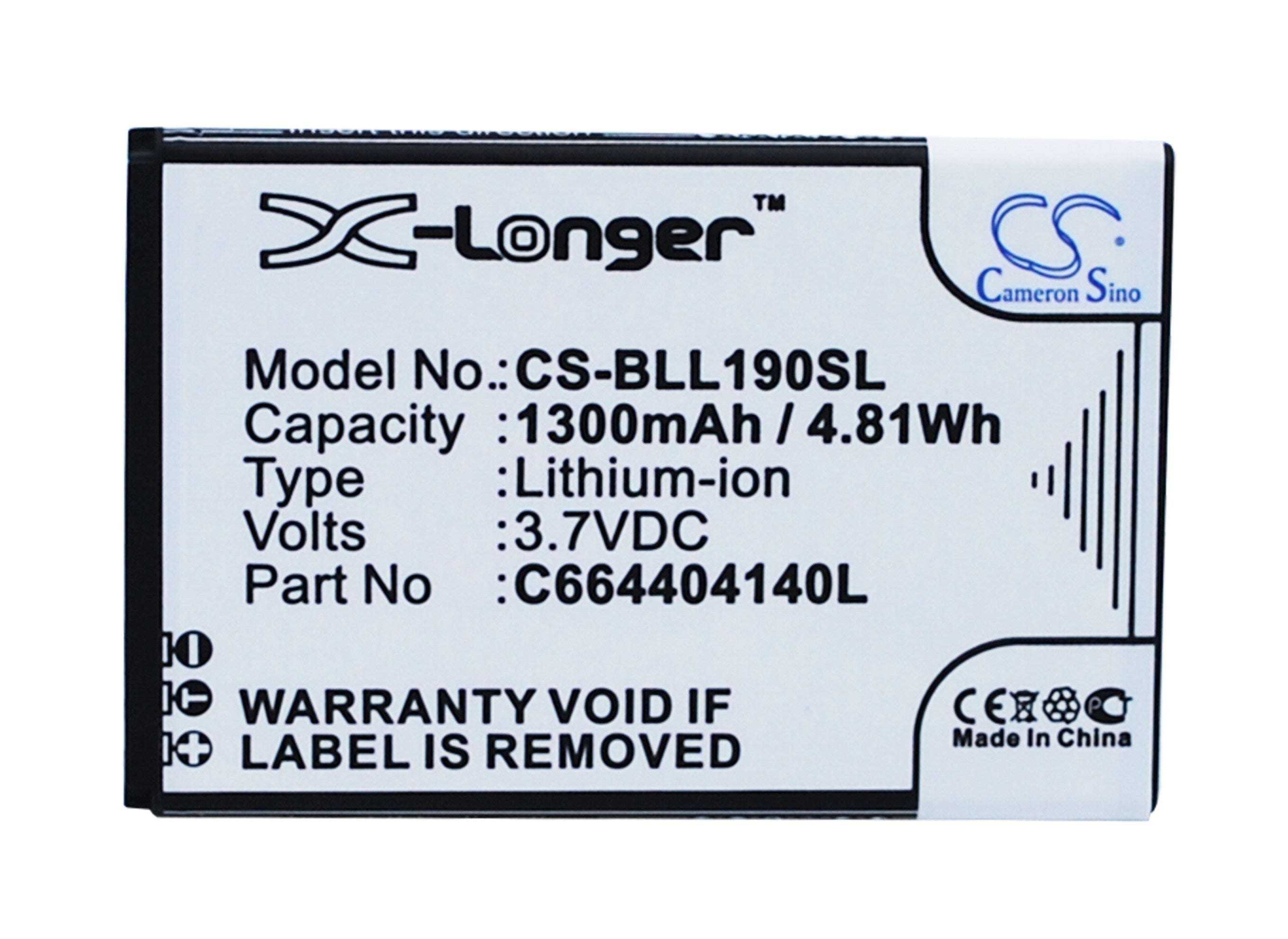 1300mAh Battery - CS-BLL190SL / Li-ion / Volts: 3.7
