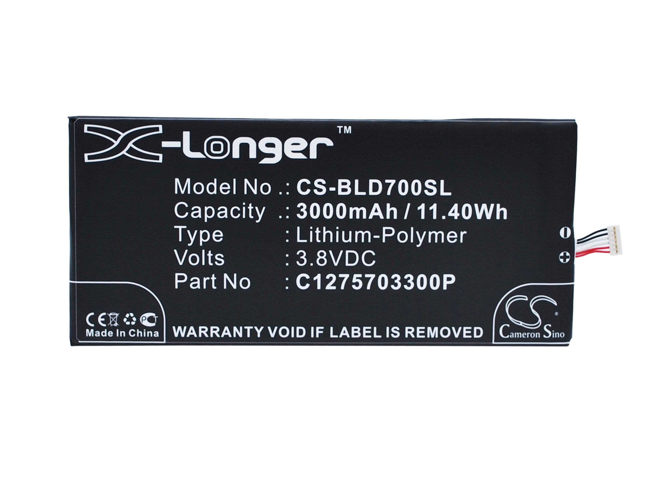 3000mAh Battery - CS-BLD700SL / Li-Polymer / Volts: 3.8