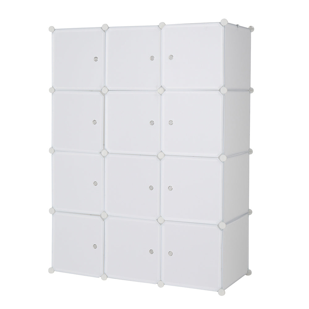 12 Cube Organizer Stackable Plastic Cube Storage Shelves Design Multifunctional Modular Closet Cabinet with Hanging Rod RT