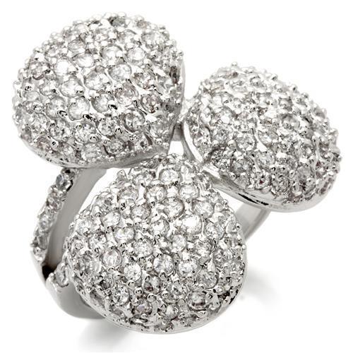 0W145 - Rhodium Brass Ring with AAA Grade CZ in Clear