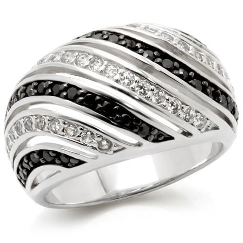 0W224 - Rhodium + Ruthenium Brass Ring with AAA Grade CZ in Jet