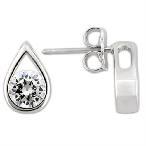 0W180 - Rhodium 925 Sterling Silver Earrings with AAA Grade CZ in Clear