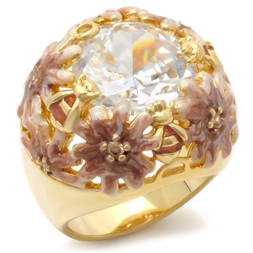 0W203 - Matte Gold & Gold Brass Ring with AAA Grade CZ in Clear