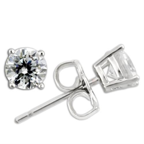 0W171 - Rhodium 925 Sterling Silver Earrings with AAA Grade CZ in Clear