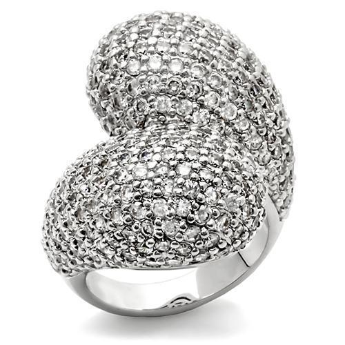 0W216 - Rhodium Brass Ring with AAA Grade CZ in Clear