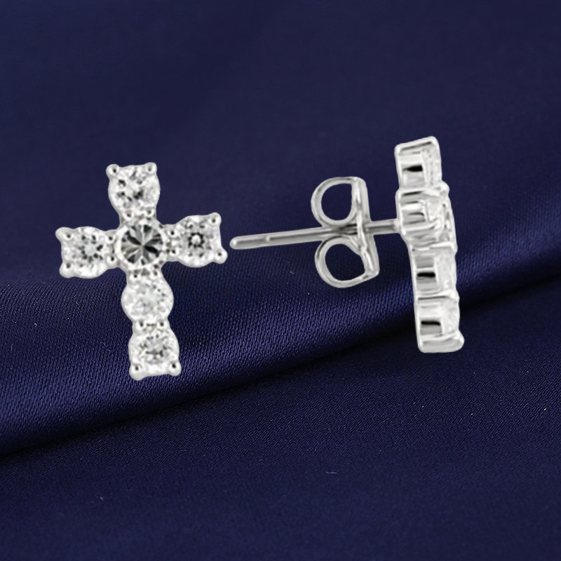 0W155 - Rhodium 925 Sterling Silver Earrings with AAA Grade CZ in Clear