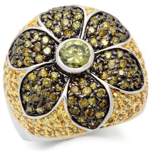 0W154 - Rhodium+Gold+ Ruthenium Brass Ring with AAA Grade CZ in Multi Color