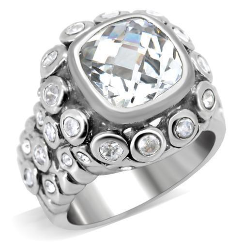 0C705 - Rhodium Brass Ring with AAA Grade CZ in Clear