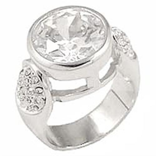 0G415 - Rhodium Brass Ring with AAA Grade CZ in Clear