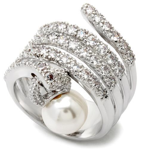 0W031 - Rhodium Brass Ring with AAA Grade CZ in Clear
