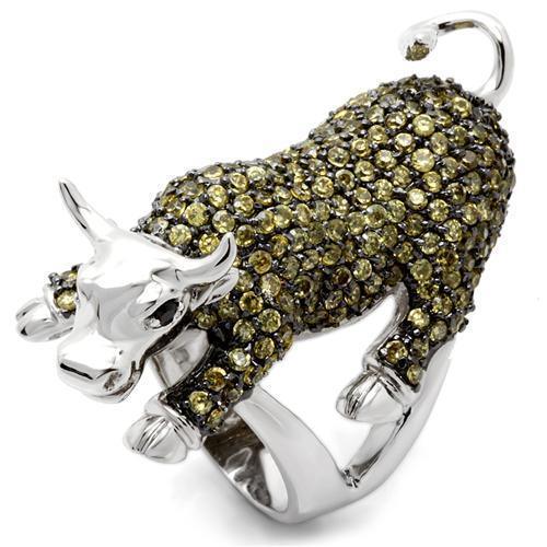 0W004 - Rhodium + Ruthenium Brass Ring with AAA Grade CZ in Multi Color