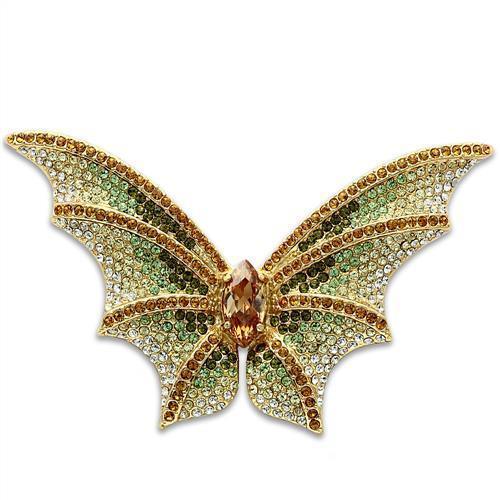LO2400 - Gold White Metal Brooches with Top Grade Crystal in Multi Color