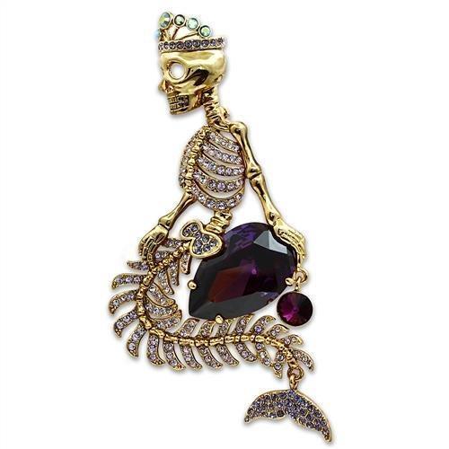 LO2412 - Gold White Metal Brooches with AAA Grade CZ in Amethyst