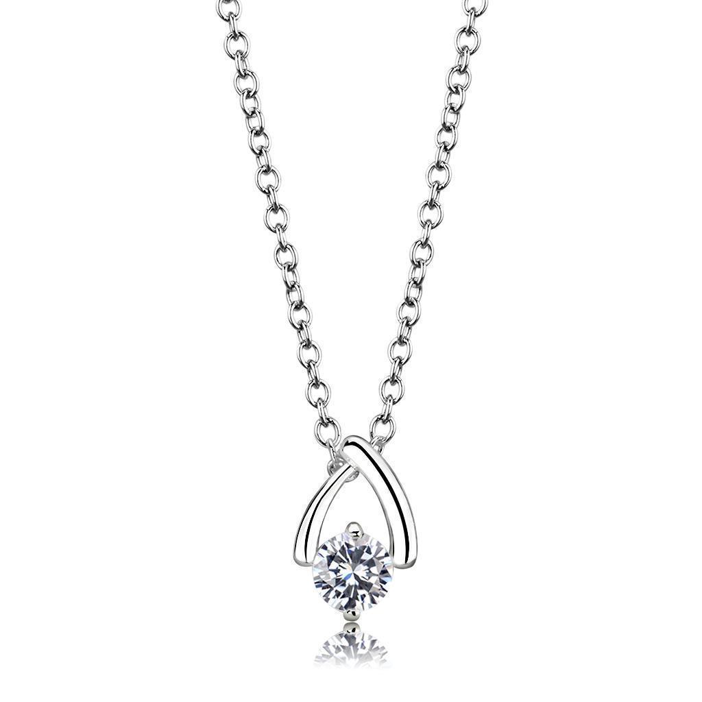 LO4692 - Silver+ e-coating Brass Chain Pendant with AAA Grade CZ in Clear