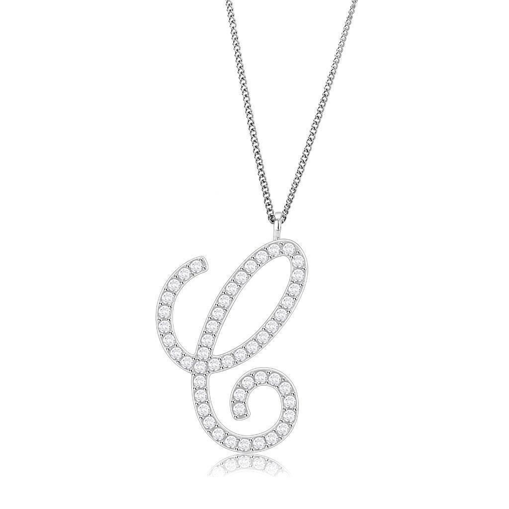 LO4708 - Imitation Rhodium Brass Chain Pendant with Top Grade Crystal in Clear