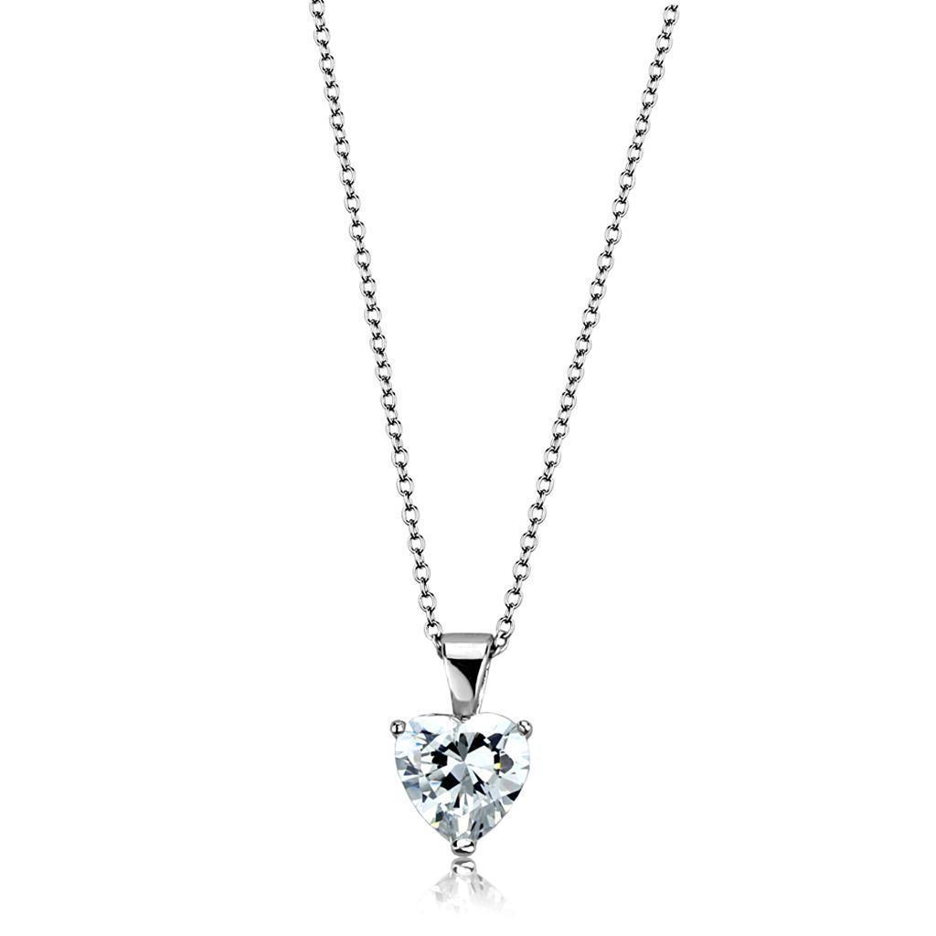 LO3936 - Rhodium Brass Chain Pendant with AAA Grade CZ in Clear