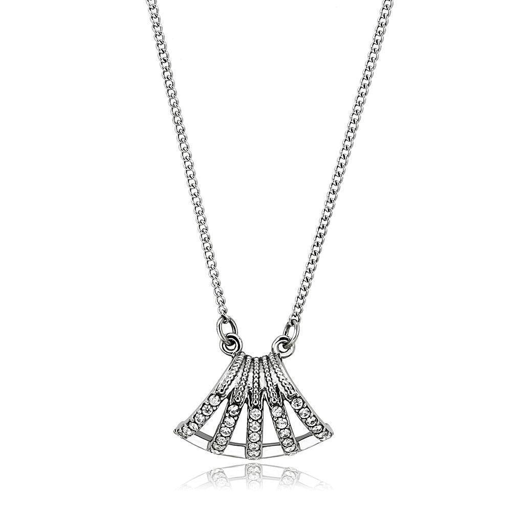 DA380 - High polished (no plating) Stainless Steel Chain Pendant with AAA Grade CZ in Clear