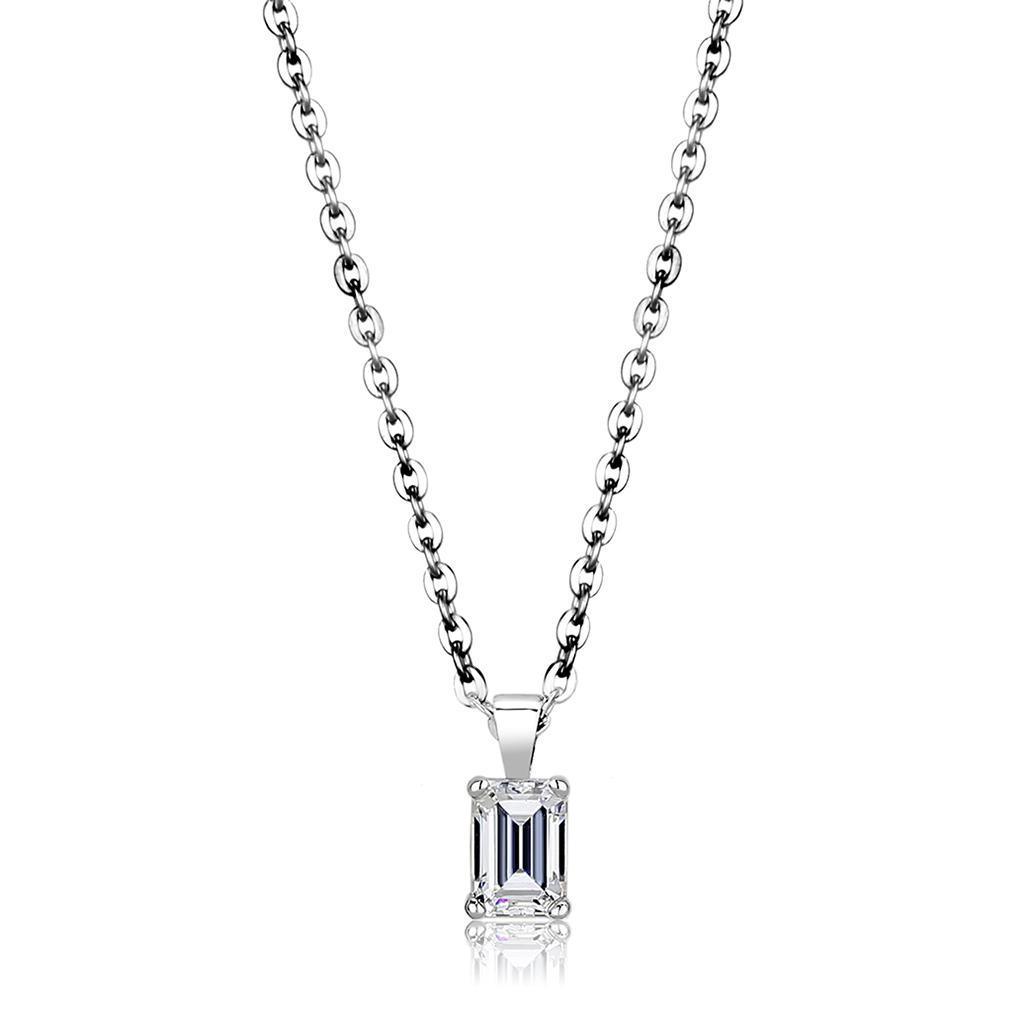 LO4127 - Rhodium Brass Chain Pendant with AAA Grade CZ in Clear